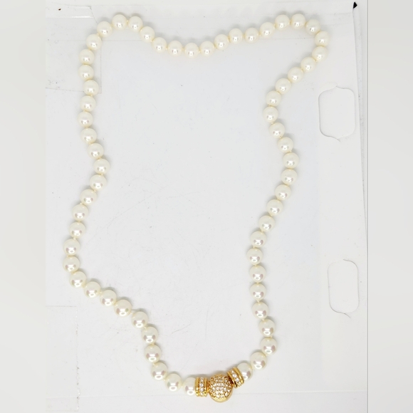 Signed Christian DIOR ECHT PRYM 24" Faux Pearl Necklace Swarovski Clasp Pave - Picture 2 of 9